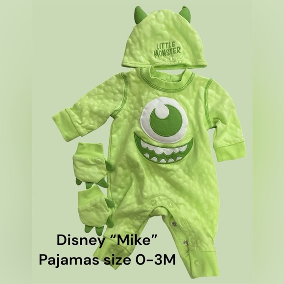 DISNEY BABY MONSTERS INC. MIKE PAJAMAS SIZE 0-3M WORN ONCE - Picture 1 of 2